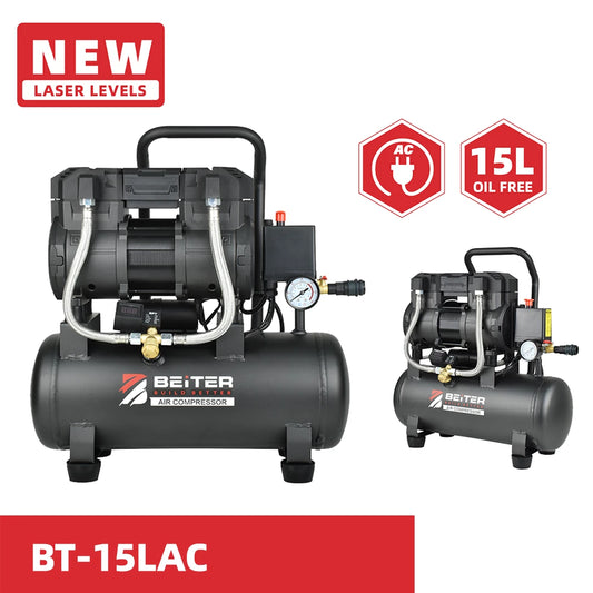 BEITER BT-15LAC Oil Free Air Compressor | 1490W 2HP | 8 Bar | 15L Tank |